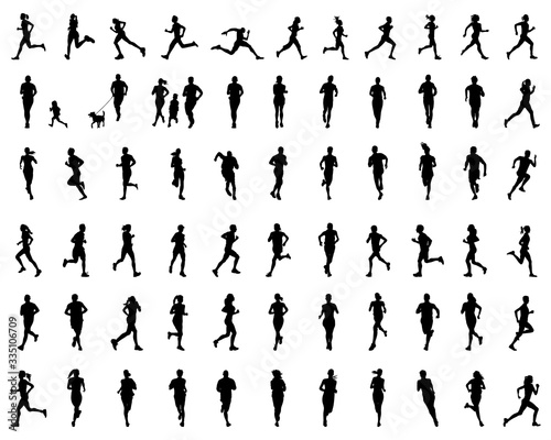 Black silhouettes of runners on a white background