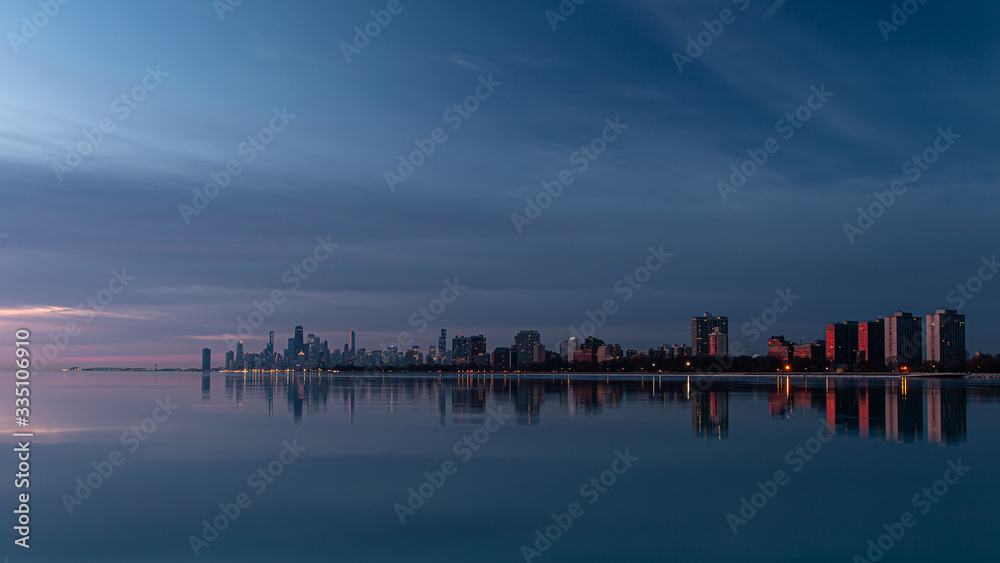 Morning on Lake Michigan with a view of downtown