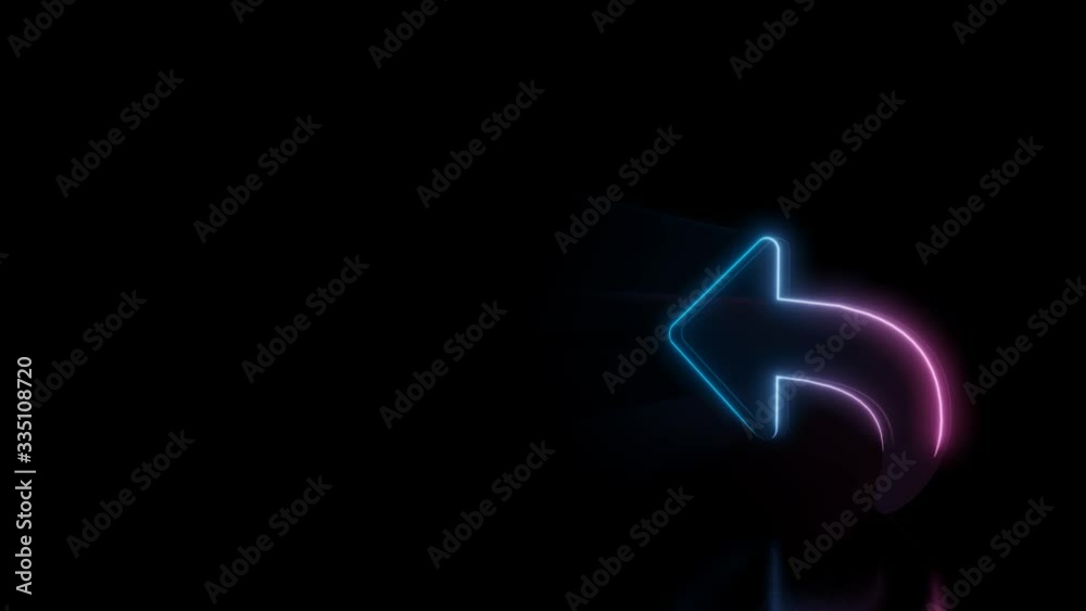 Abstract 3d rendering glowing blue purple neon symbol of reply sign with glowing outlines with rays on black background with reflection Abstract 3d rendering glowing blue purple neon symbol of reply sign with glowing outlines with rays on black background with reflection