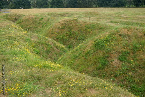 Fotografie World War I trenches at the first Battle of the Somme fought on July 1, 1916 near the village of Beaumont-Hamel in France