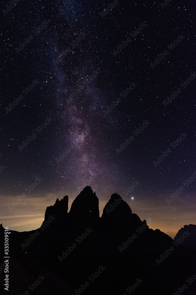 Milky Way on the three peaks of Lavaredo