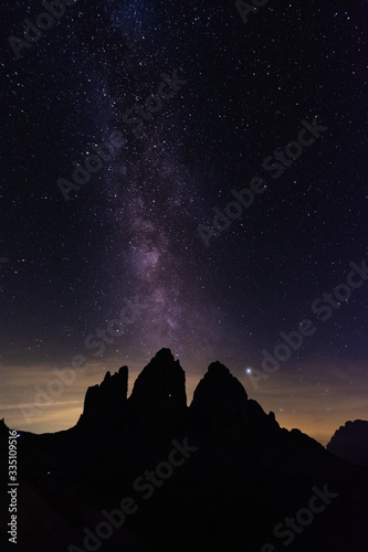 Milky Way on the three peaks of Lavaredo