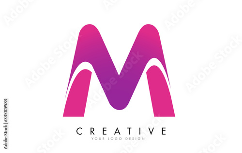 M Letter Logo Design with Ribbon Effect and Bright Pink Gradient.