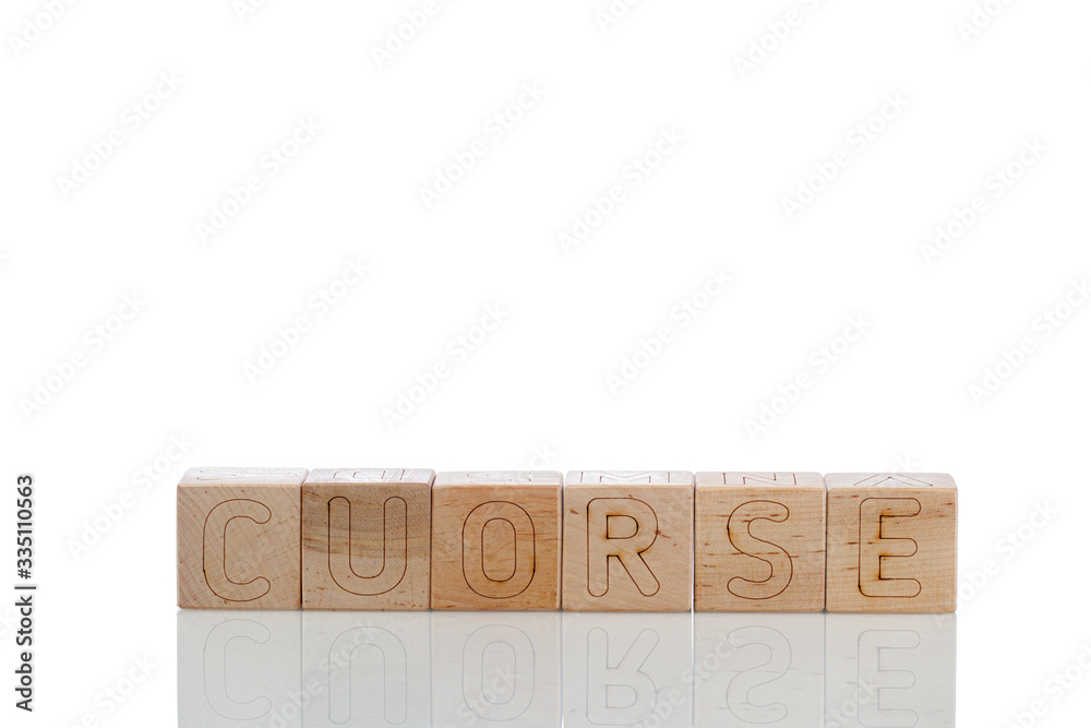 Wooden cubes with letters cuorse on a white background Wooden cubes with letters cuorse on a white background