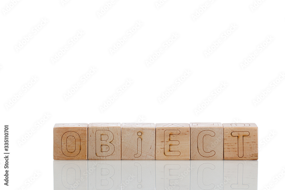 Wooden cubes with letters object on a white background