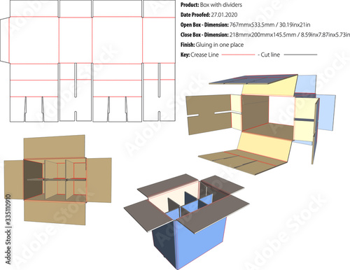 Original name(s): Box with dividers template die cut vector