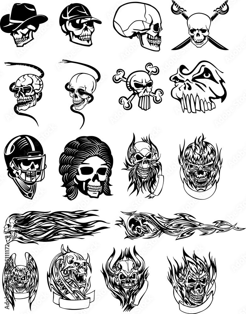 Naklejka premium Different Black and White skulls vector