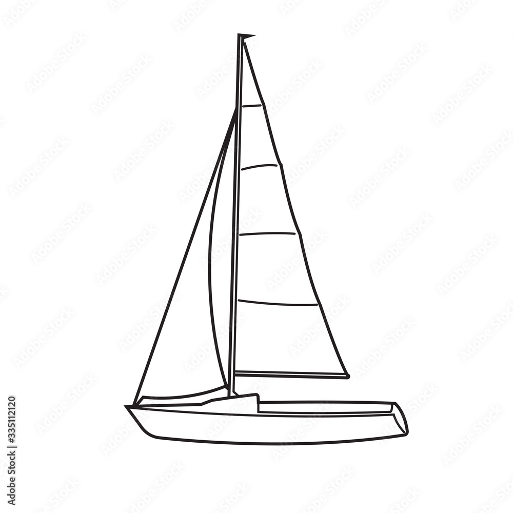 Small sailboat vector illustration. Small boat with sail