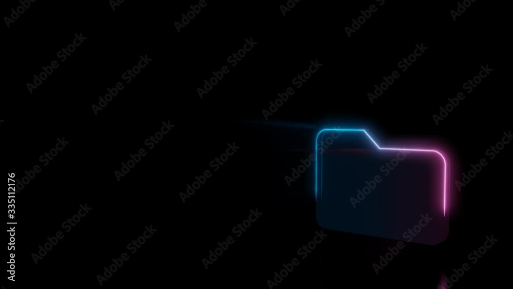 Abstract 3d rendering glowing blue purple neon symbol of office folder with glowing outlines with rays on black background with reflection Abstract 3d rendering glowing blue purple neon symbol of office folder with glowing outlines with rays on black background with reflection