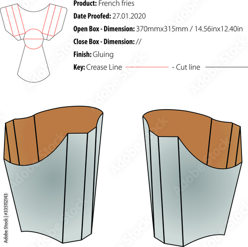 French Fries Box template die cut vector 