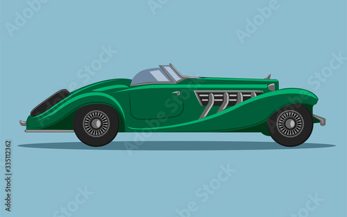 Old vintage retro pre-war roadster vector illustration. Exclusive and luxury car