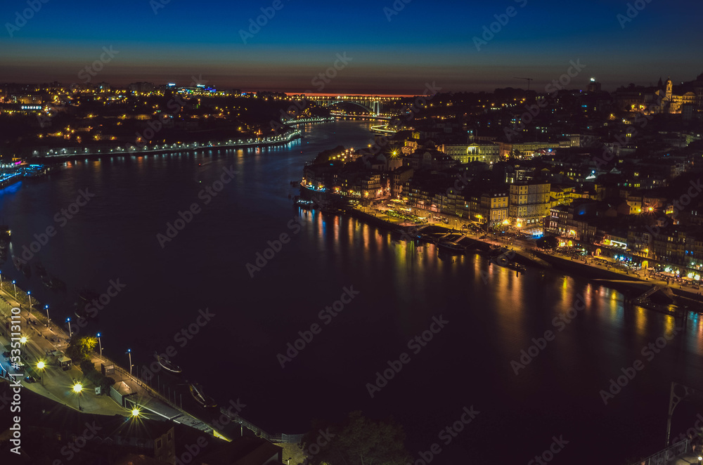 night view of the Oporto city