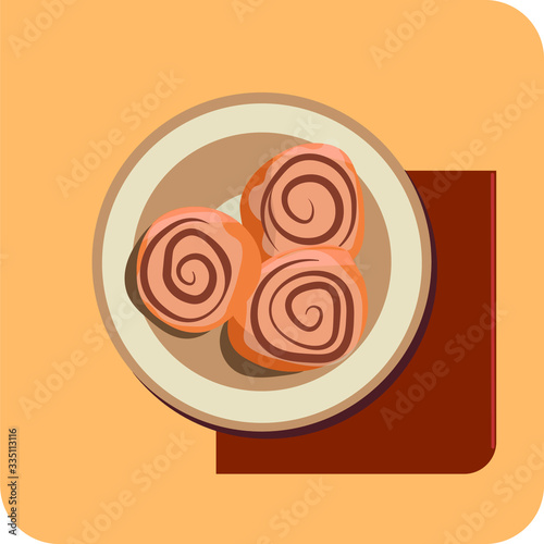 cinnamon roll on a plate vector illustration