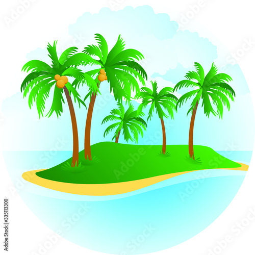 Illustration of a small desert island with palm trees  sea and beach  with nice background vector