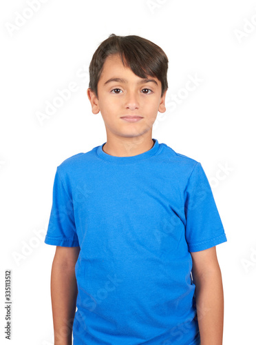 School Age Handsome Boy looking at camera isolated on white background