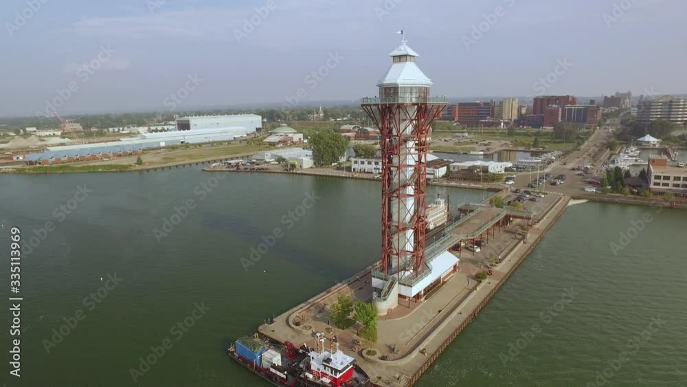 Erie, Pennsylvania - Arial Shot of Harbor, Tower and Great Lakes.