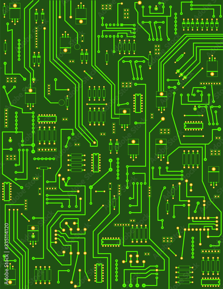 Illustration of circuit board, with green background vector