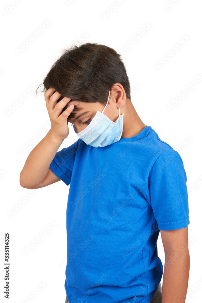 child with medical mask isolated on white background child with medical mask isolated on white background