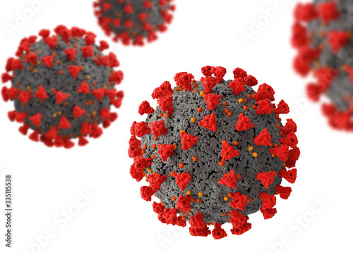 Enlargement of the virus sars cov 2 guilty of covid 19 disease. 3d render