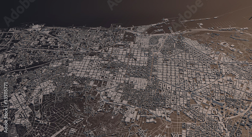 Photography Barcelona, Spain city map 3D Rendering. Aerial satellite view.