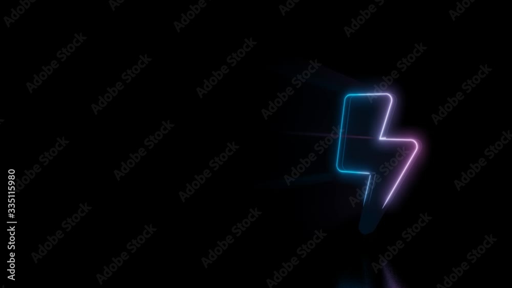Abstract 3d rendering glowing blue purple neon symbol of bolt of lightning with glowing outlines with rays on black background with reflection Abstract 3d rendering glowing blue purple neon symbol of bolt of lightning with glowing outlines with rays on black background with reflection