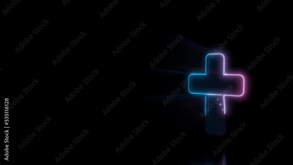 Abstract 3d rendering glowing blue purple neon symbol of catholic cross with glowing outlines with rays on black background with reflection Abstract 3d rendering glowing blue purple neon symbol of catholic cross with glowing outlines with rays on black background with reflection