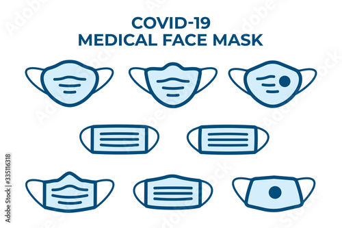 Protection face mask for prevention coronavirus or pollution. Covid-19 face mask icon collection. Vector and illustration.
