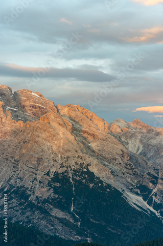 Panoramic view of the Dolomites at sunrise from the three peaks of Lavaredo