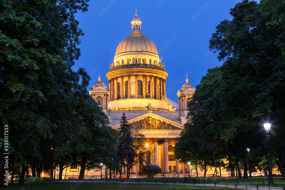 Evening view of St. Isaac's Cathedral from the Senate square, St. Petersburg, Russia