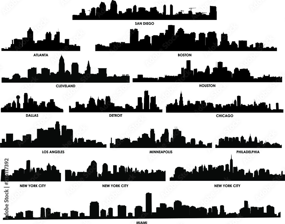 Illustration of city skylines silhouette, with white background vector