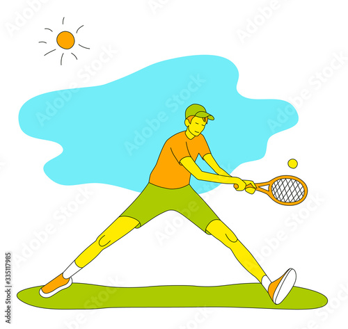 Boy playing tennis.Vector illustration in a flat style. Isolated on a white background. Sports concept.