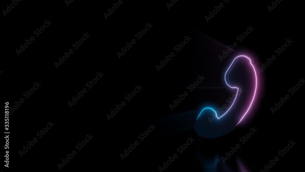 Abstract 3d rendering glowing blue purple neon symbol of headphone with glowing outlines with rays on black background with reflection Abstract 3d rendering glowing blue purple neon symbol of headphone with glowing outlines with rays on black background with reflection