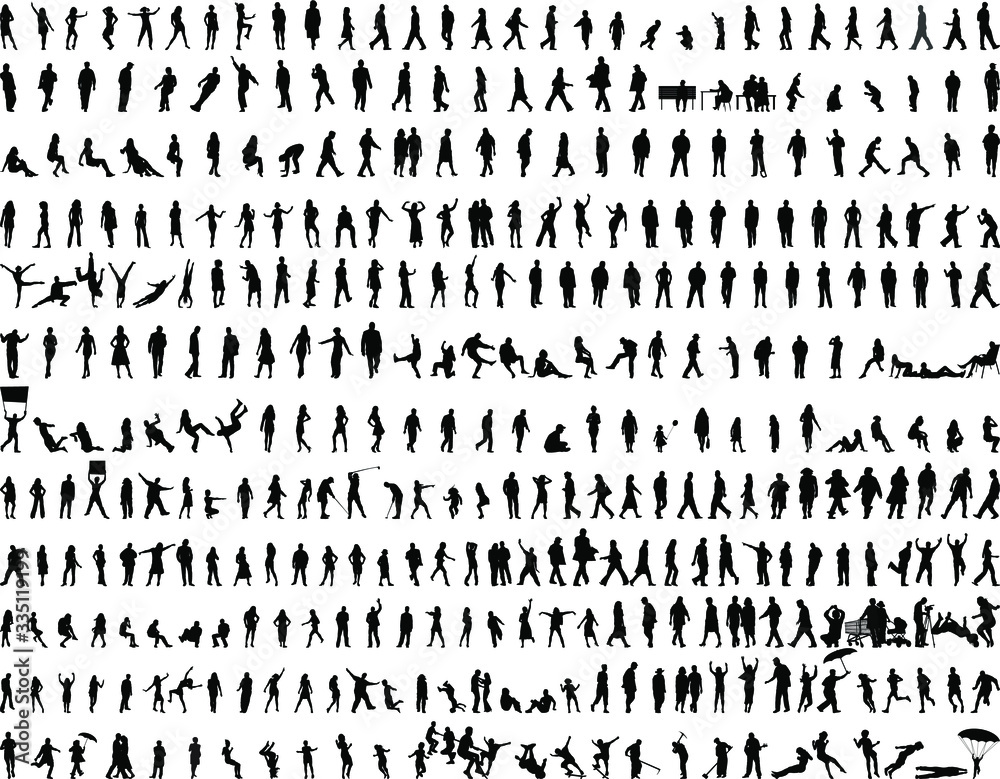 Illustration silhouette of man and woman in different positions, with white background vector