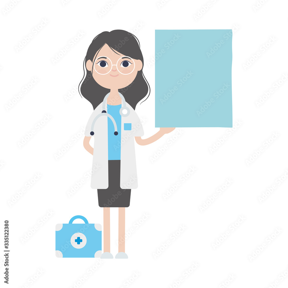 doctor woman with blank poster, flat style doctor woman with blank poster, flat style