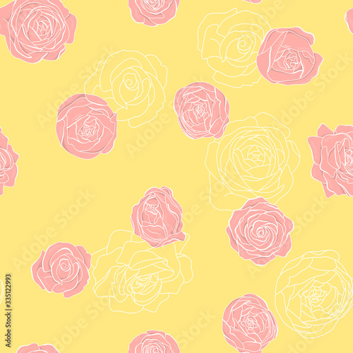 Seamless pattern with rose flowers on a yellow background.