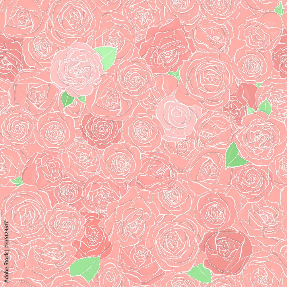 Seamless pattern with rose flowers. Vector illustration.