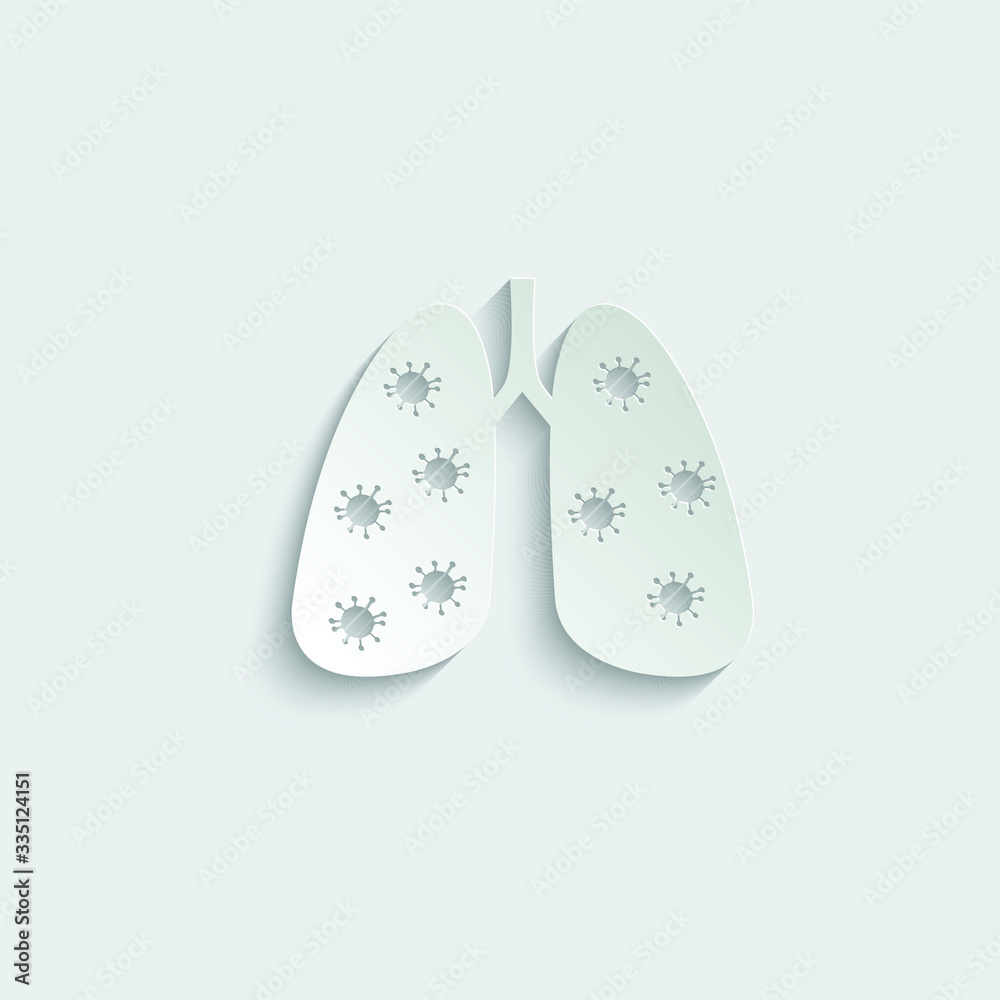 Naklejka premium paper lungs icon covid 19 sign. lungs with virus icon vector
