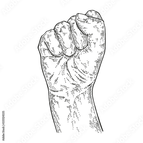 Hand fist vector illustration. Protest symbol. Hand drawn collection. Vintage engraving style.