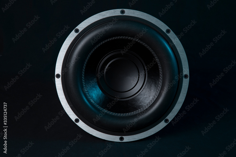 Car audio system on a black background.Subwoofer. Car audio system on a black background.Subwoofer.