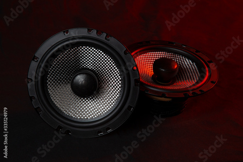 Car audio system on a black background.Subwoofer.