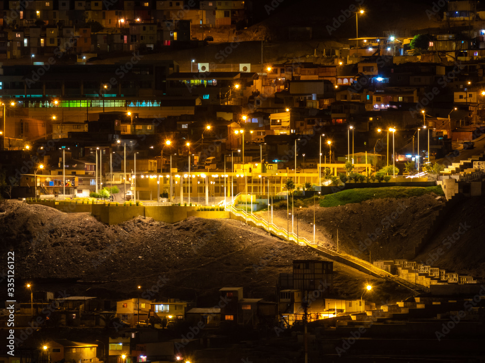 Antofagasta, Chile; June 5, 2019: Night city and colorful colors.