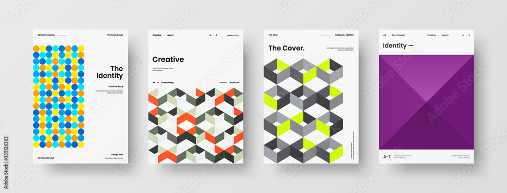 Company identity brochure template collection. Business presentation vector A4 vertical orientation front page mock up set. Corporate report cover abstract geometric illustration design layout bundle. Company identity brochure template collection. Business presentation vector A4 vertical orientation front page mock up set. Corporate report cover abstract geometric illustration design layout bundle.