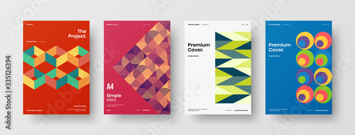 Company identity brochure template collection. Business presentation vector A4 vertical orientation front page mock up set. Corporate report cover abstract geometric illustration design layout bundle.