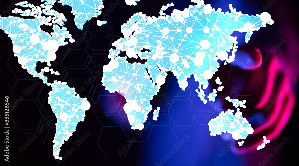 Fototapeta premium Global network connection. World map point and line composition concept