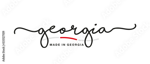 Made in Georgia handwritten calligraphic lettering logo sticker flag ribbon banner