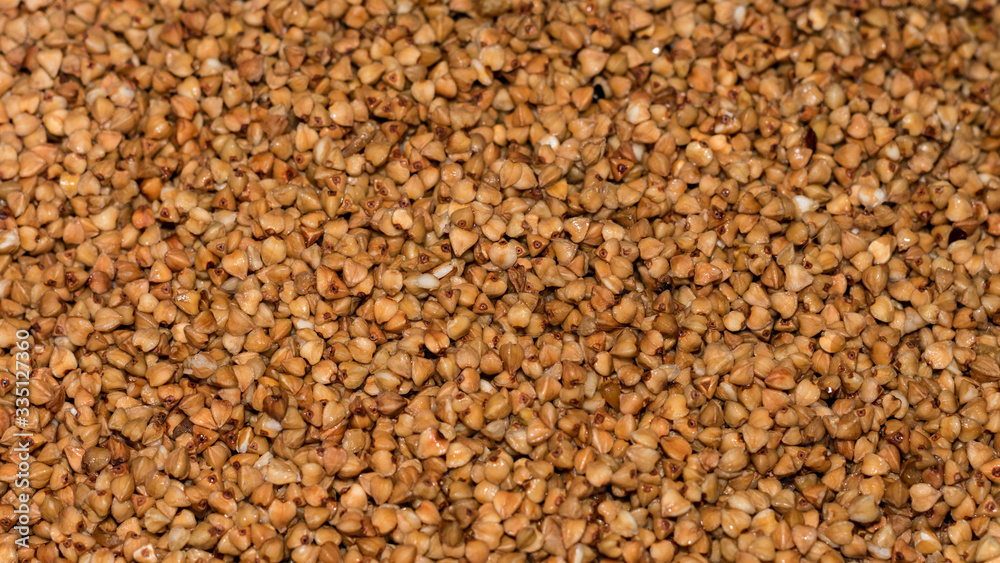 brown boiled buckwheat, close-up brown boiled buckwheat, close-up
