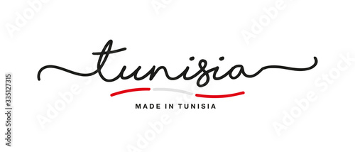Made in Tunisia handwritten calligraphic lettering logo sticker flag ribbon banner