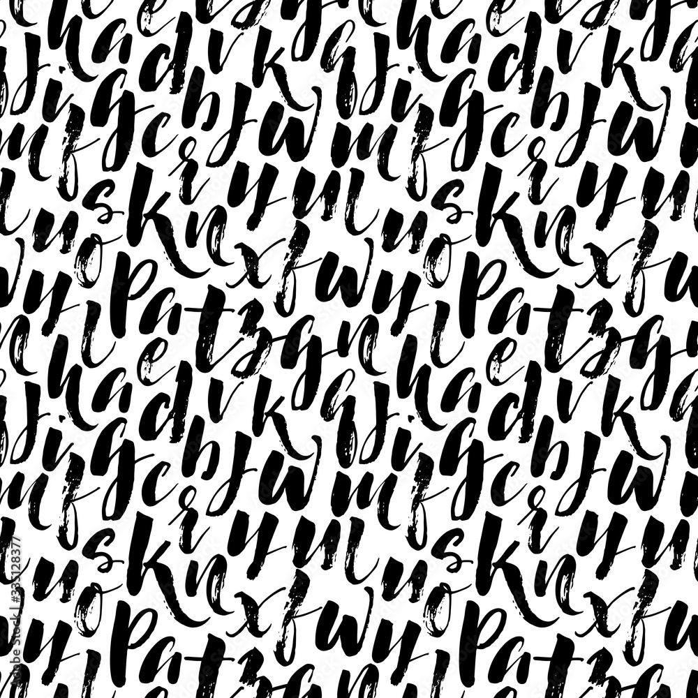 Seamless pattern with hand drawn letters. Simple vector geometric texture. Modern monochrome texture. 