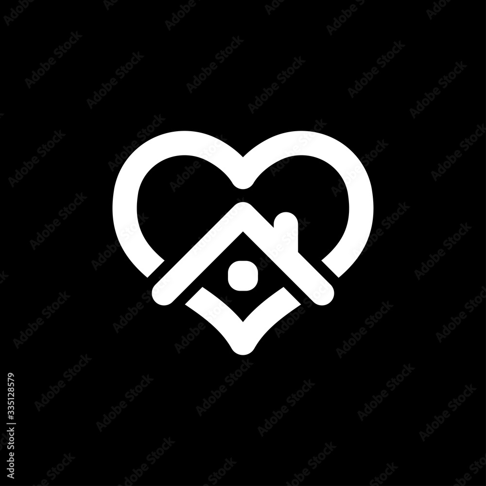 Heart icon with house shape within. Stay at home campaign symbol. Vector illustration. Quarantine love. Heart icon with house shape within. Stay at home campaign symbol. Vector illustration. Quarantine love.