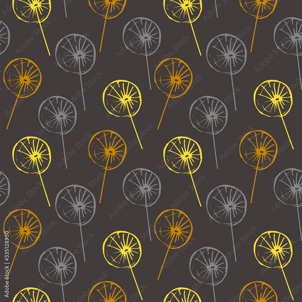 vector doodle dandelions. Hand-drawn colored plants. Constructing floral pattern. blank textile wrapper packaging design element